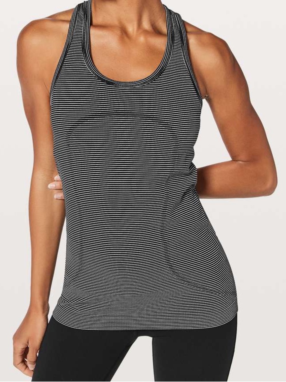 Lululemon Swiftly Tech Racerback Tank Size 6 Black Stripe Run Yoga Athleisure 10